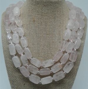 Triple Strand Rose Quartz Bib Necklace